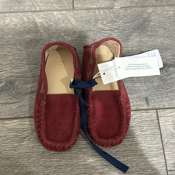 NEW • Janie and Jack • Boys Suede Leather Driving Shoe Slip On Burgundy Red - Picture 2 of 4